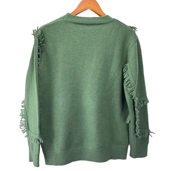 Vintage Forest Green tassel Cashmere Knit Pullover Sweater, Size Women's Large - Picture 4 of 7